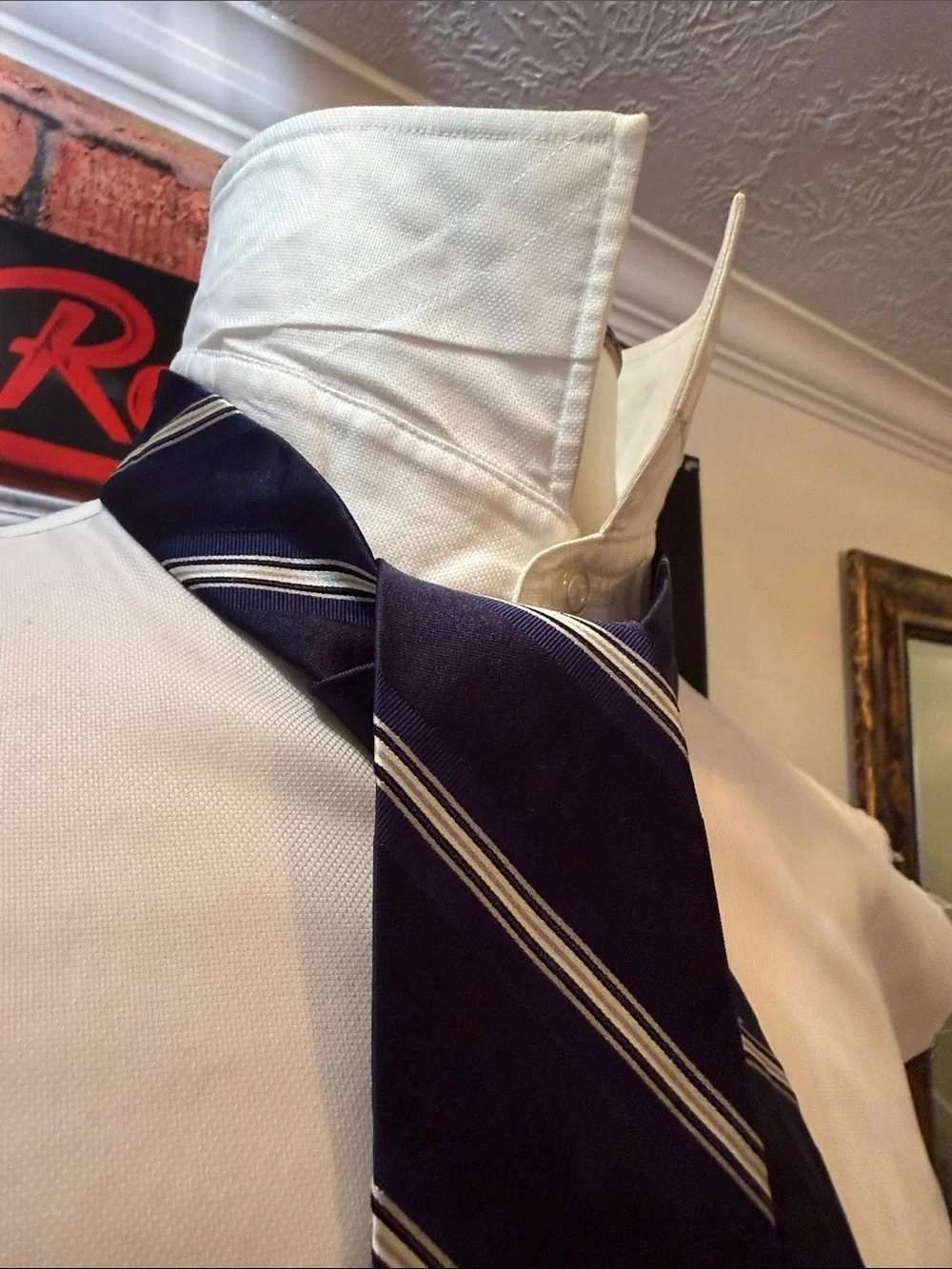 Brooks Brothers Navy & White Striped Silk Necktie